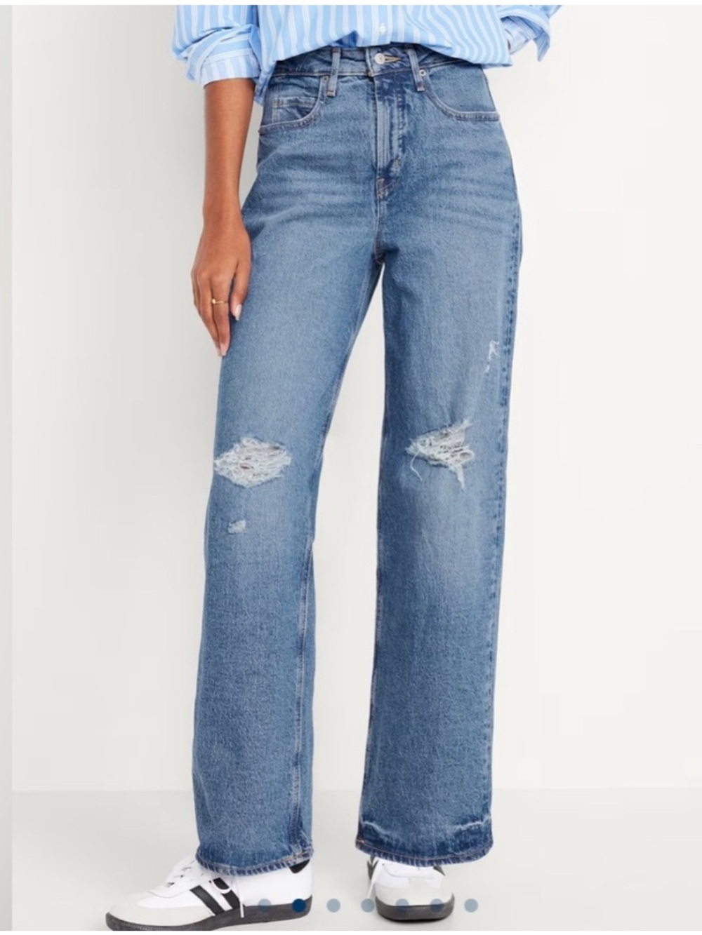 Old Navy Sky-Hi Wide Leg Jeans Size 8 Extra High Rise Distressed Medium Wash